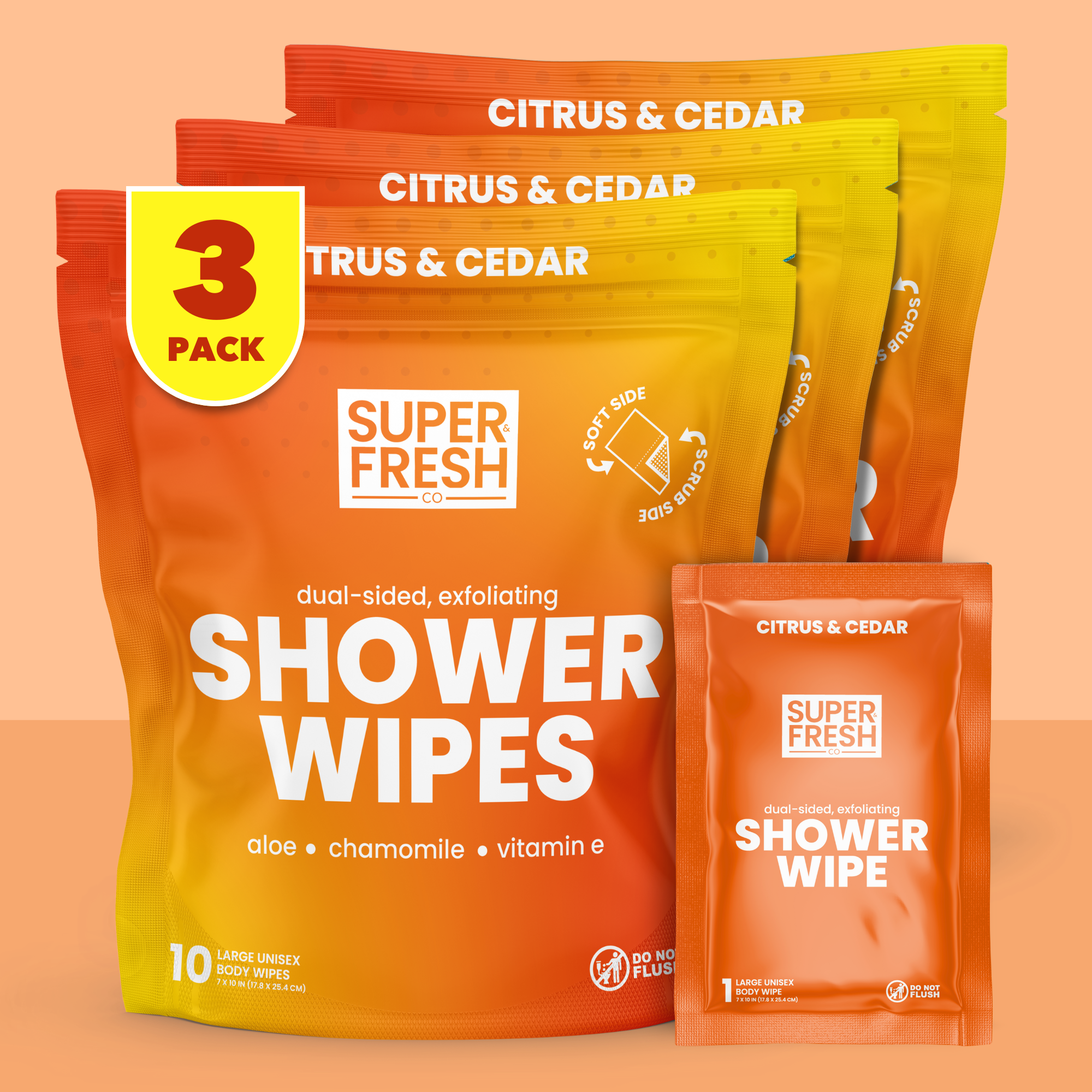 Dual-Sided Body & Shower Wipes – Citrus & Cedar