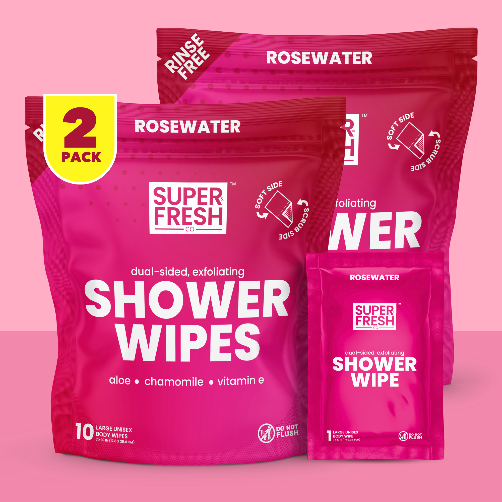 Dual-Sided Body & Shower Wipes – Rosewater