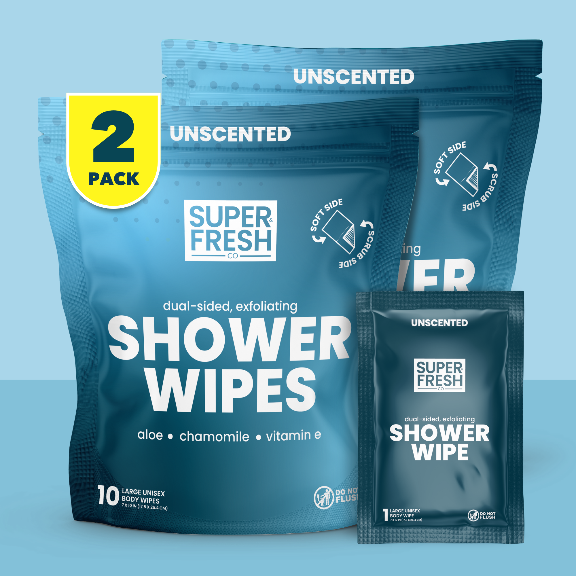 Dual-Sided Body & Shower Wipes – Unscented