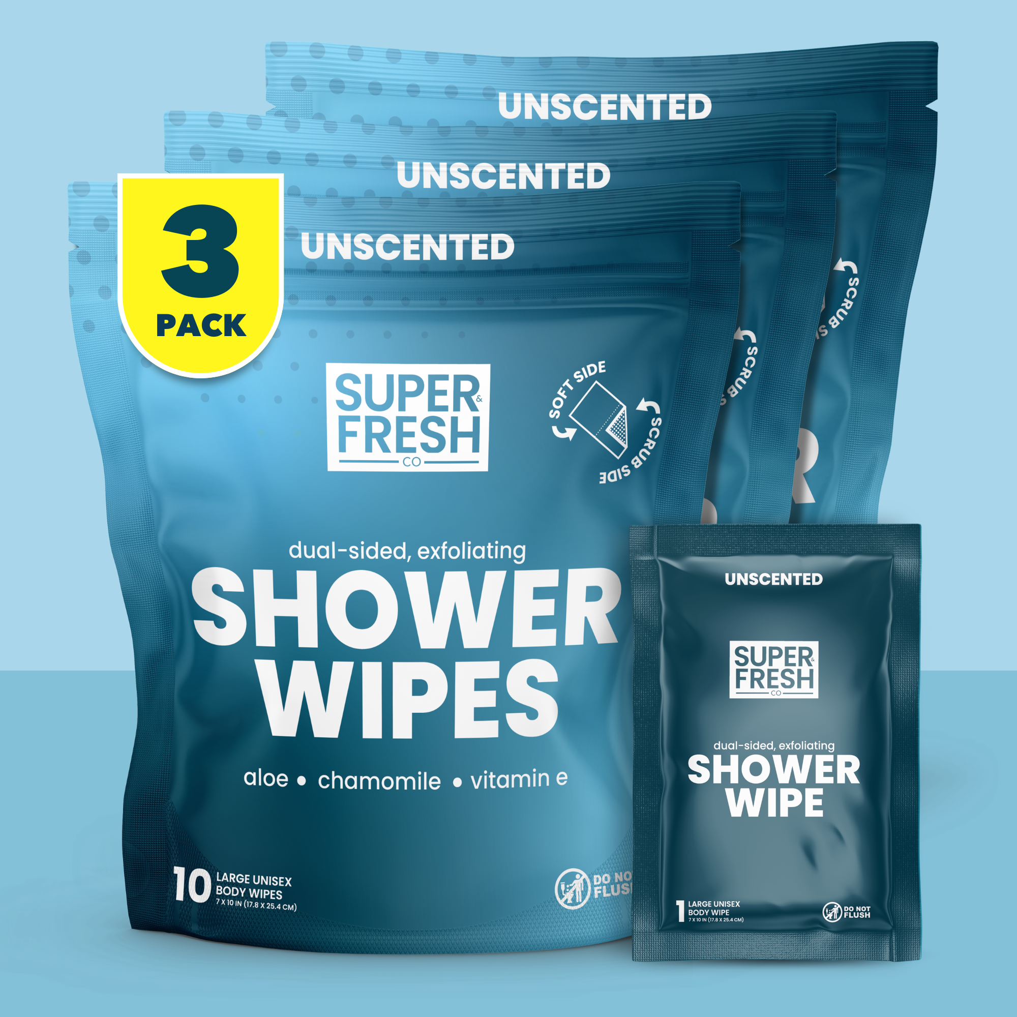 Dual-Sided Body & Shower Wipes – Unscented