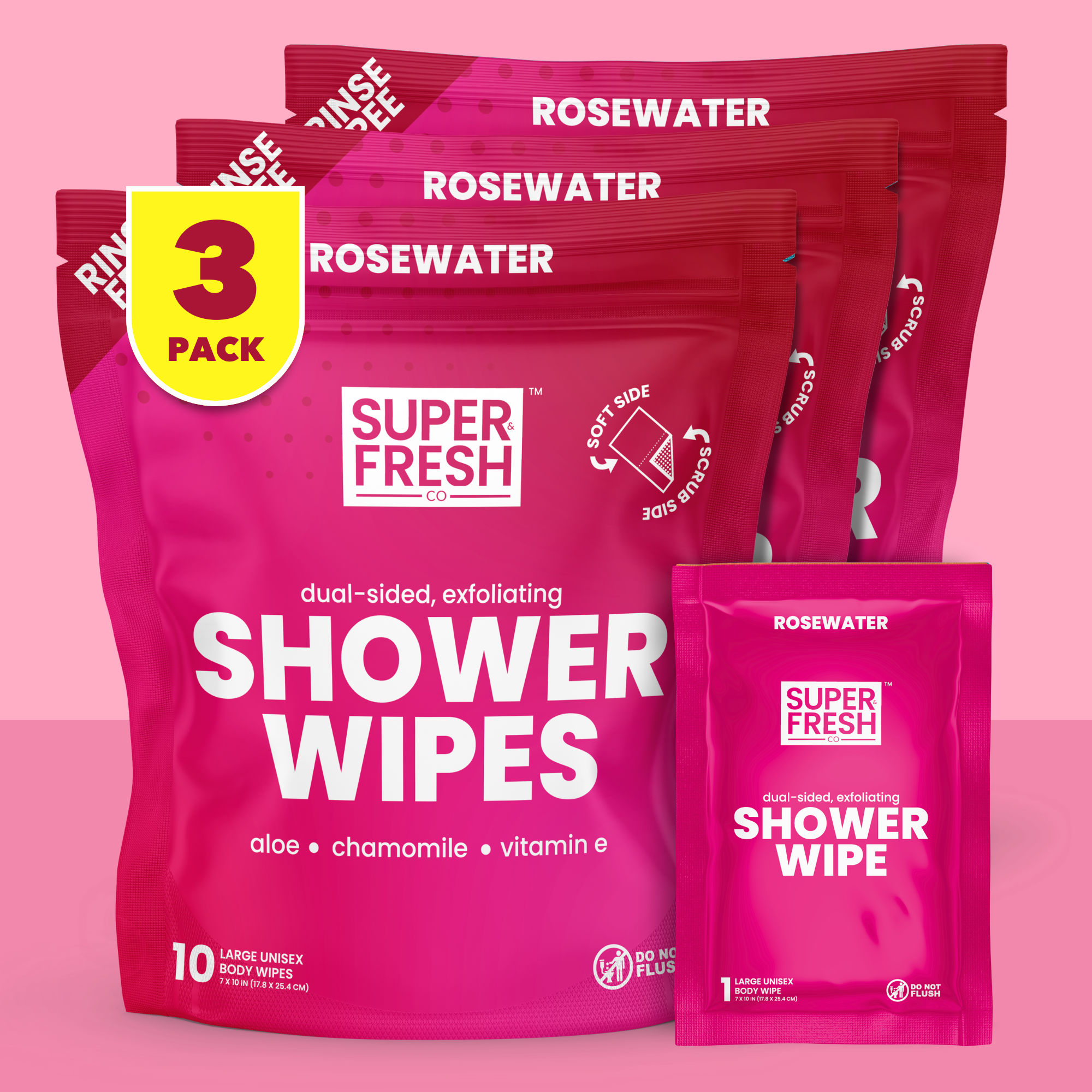Shower Wipes - Dual-Sided Body Wipes [Rosewater]