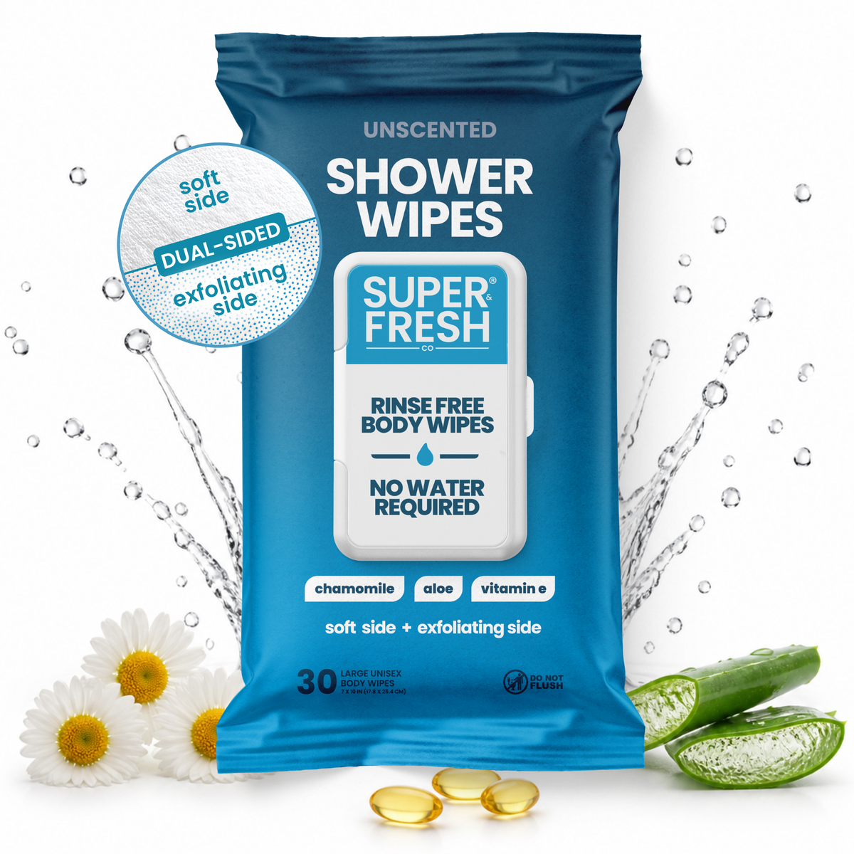 Unscented Shower Wipe Flow Pack - 30 Count
