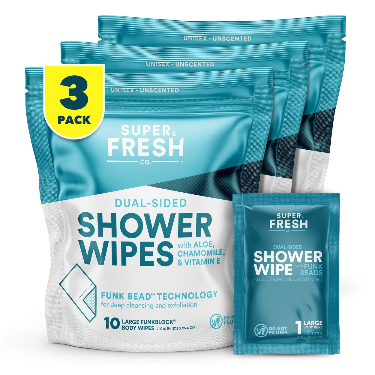 pack of three shower wipes