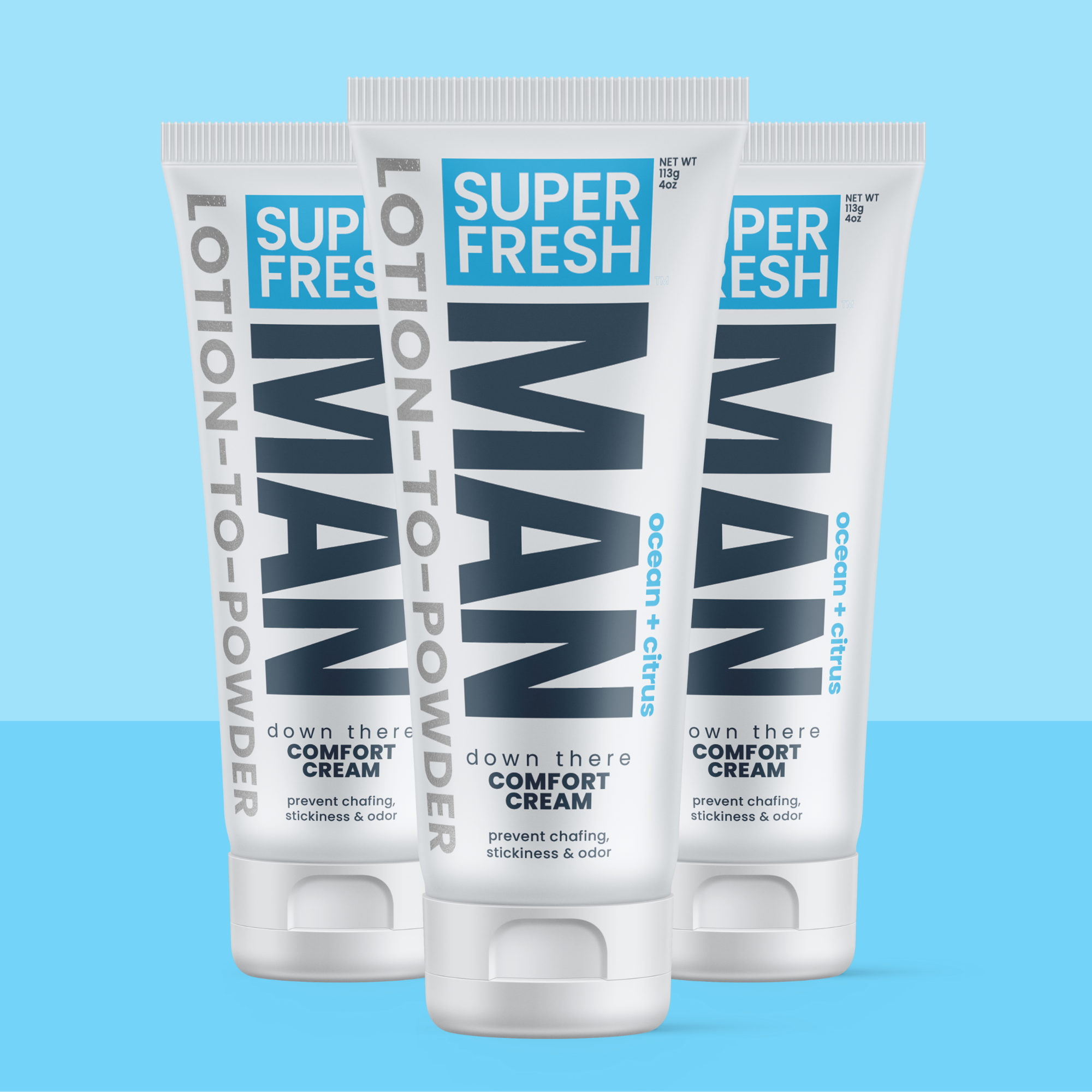 Deodorant & Comfort Cream for Man Parts [Ocean + Citrus] Lotion-to-Powder