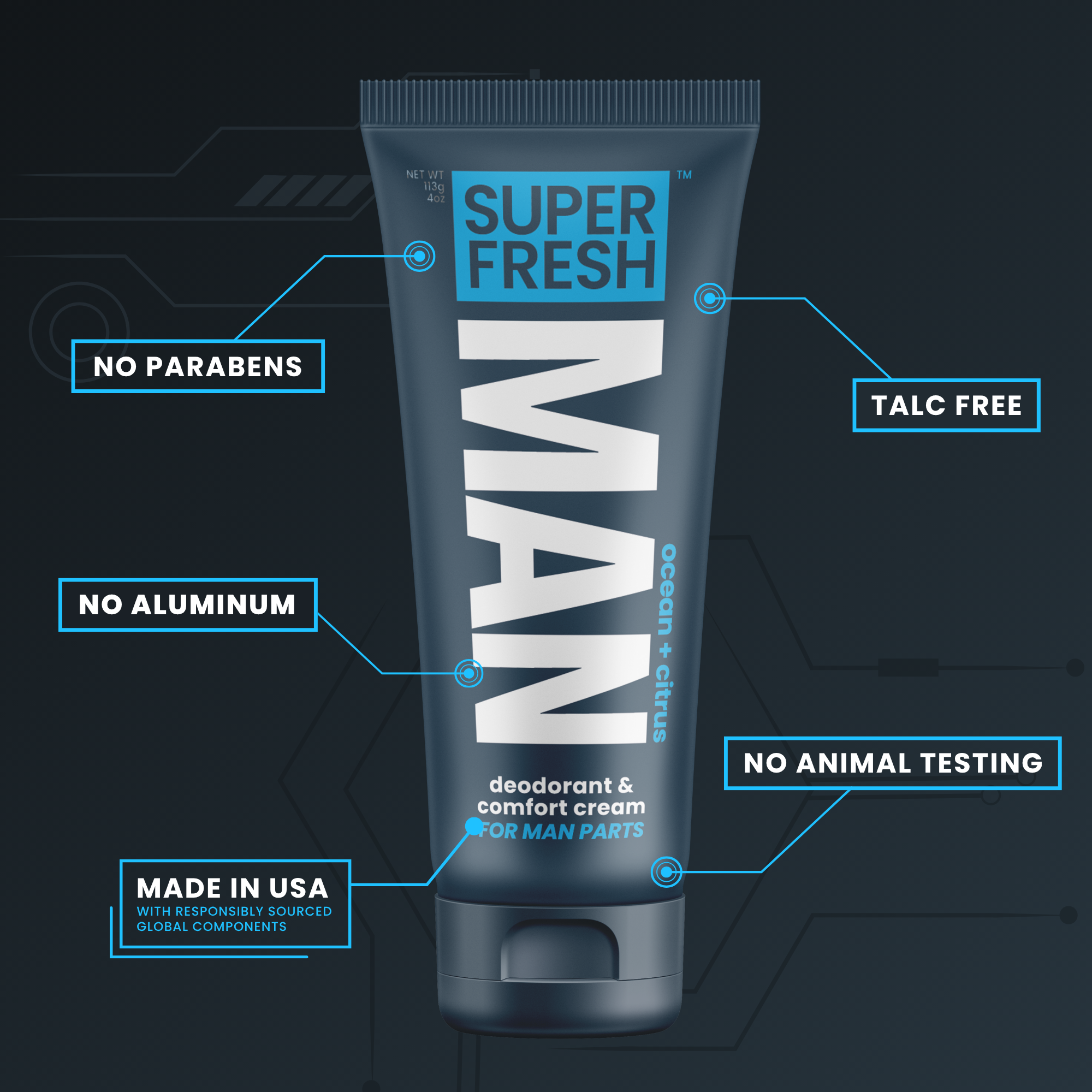 Deodorant & Comfort Cream for Man Parts [Ocean+Citrus]