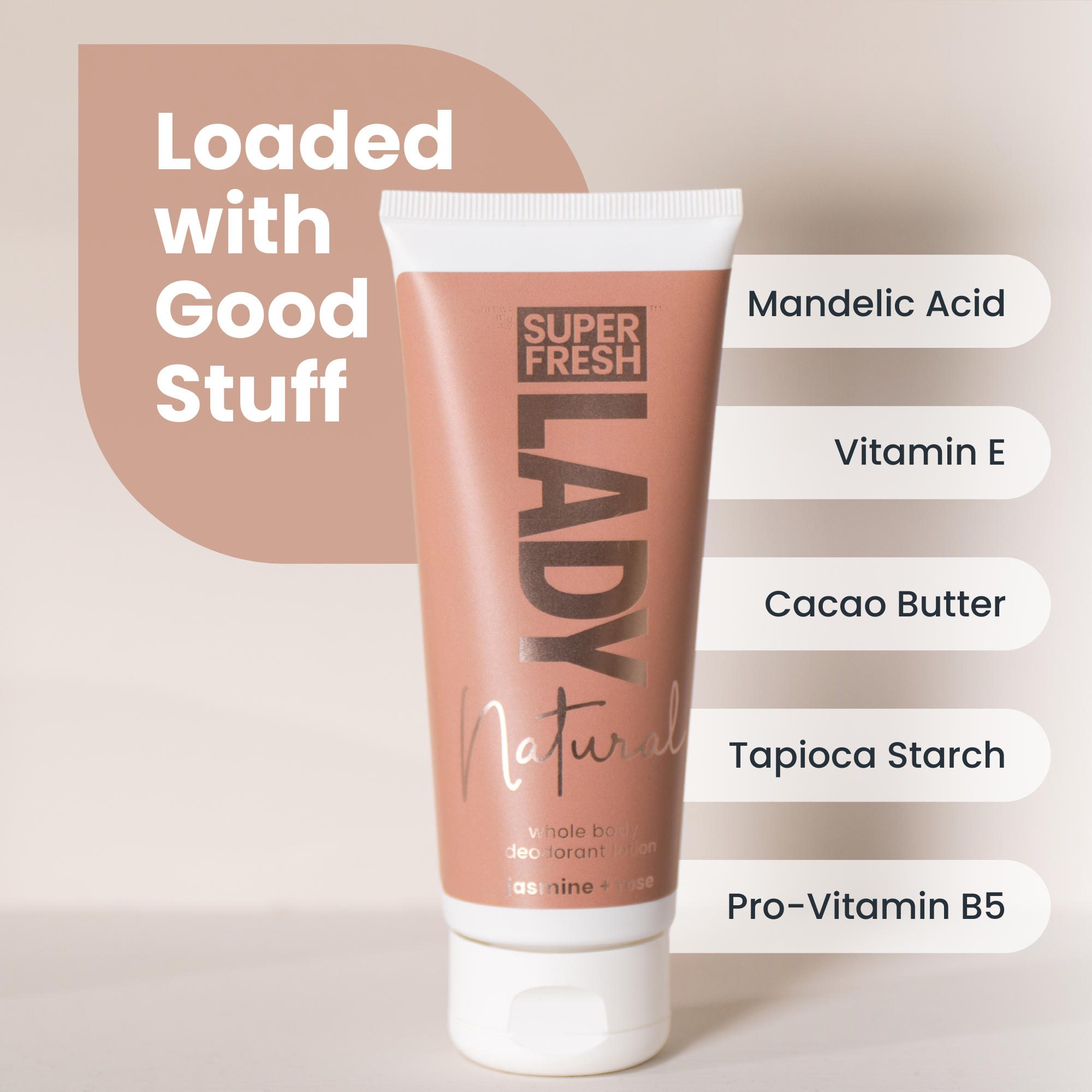 Whole Body Natural Deodorant Lotion for Lady Parts [Jasmine + Rose]