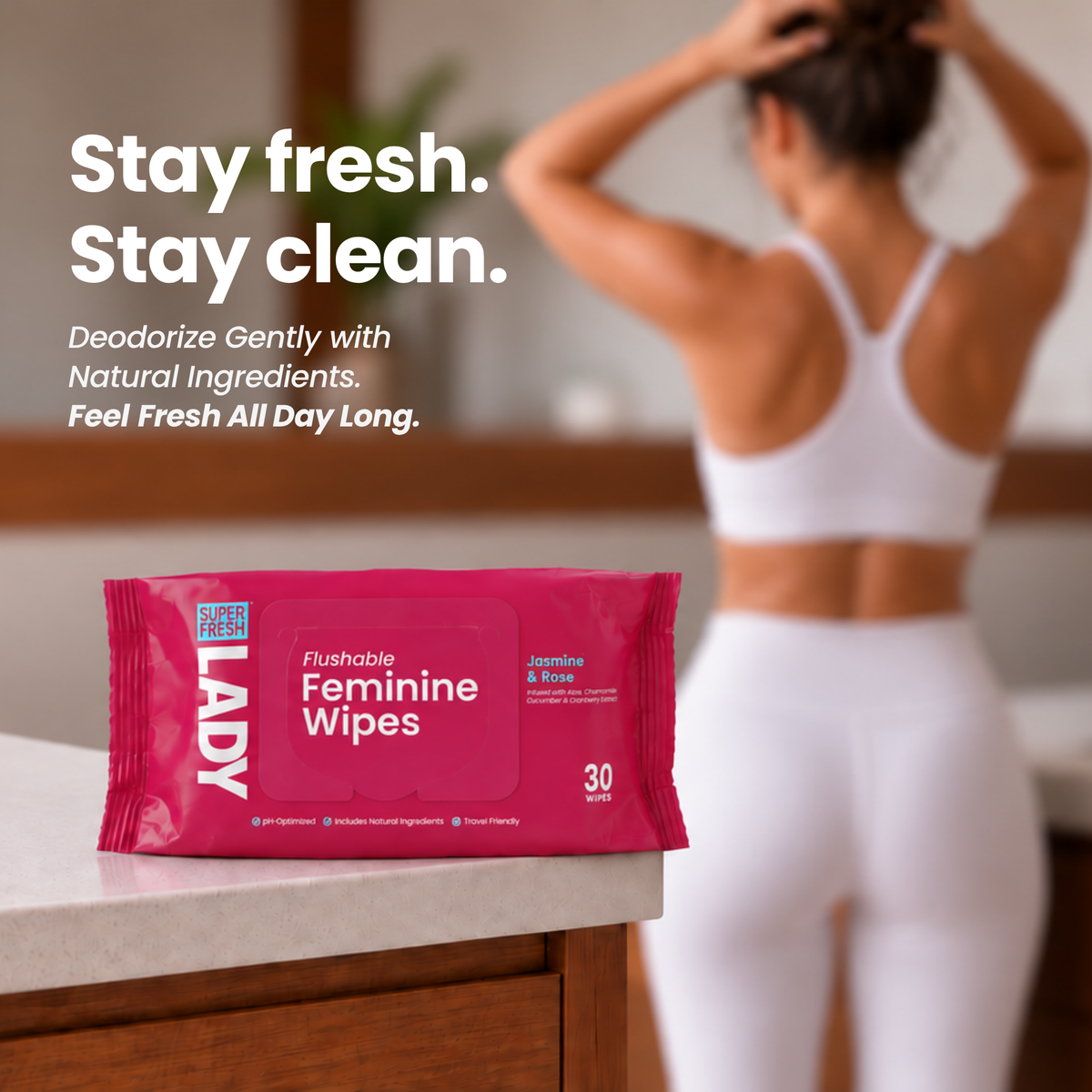 Feminine Wipes for Lady Parts [Jasmine + Rose] - 30 Count Flow Pack