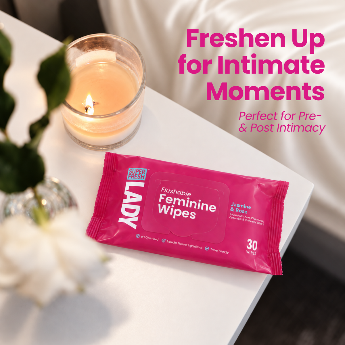Feminine Wipes for Lady Parts [Jasmine + Rose] - 30 Count Flow Pack