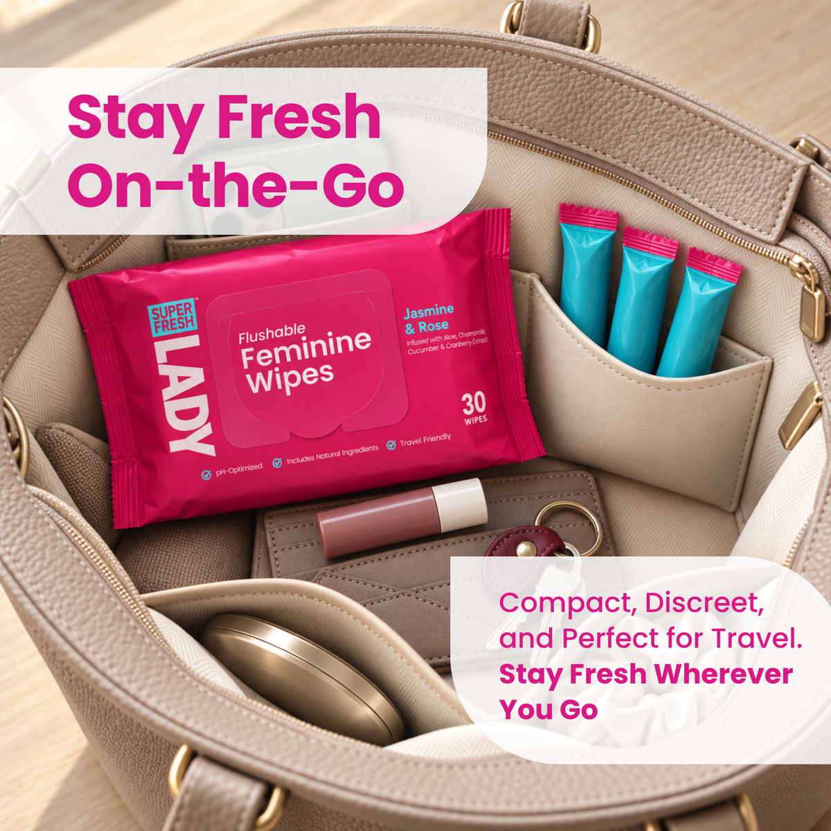 Feminine Wipes for Lady Parts [Jasmine + Rose] - 30 Count Flow Pack