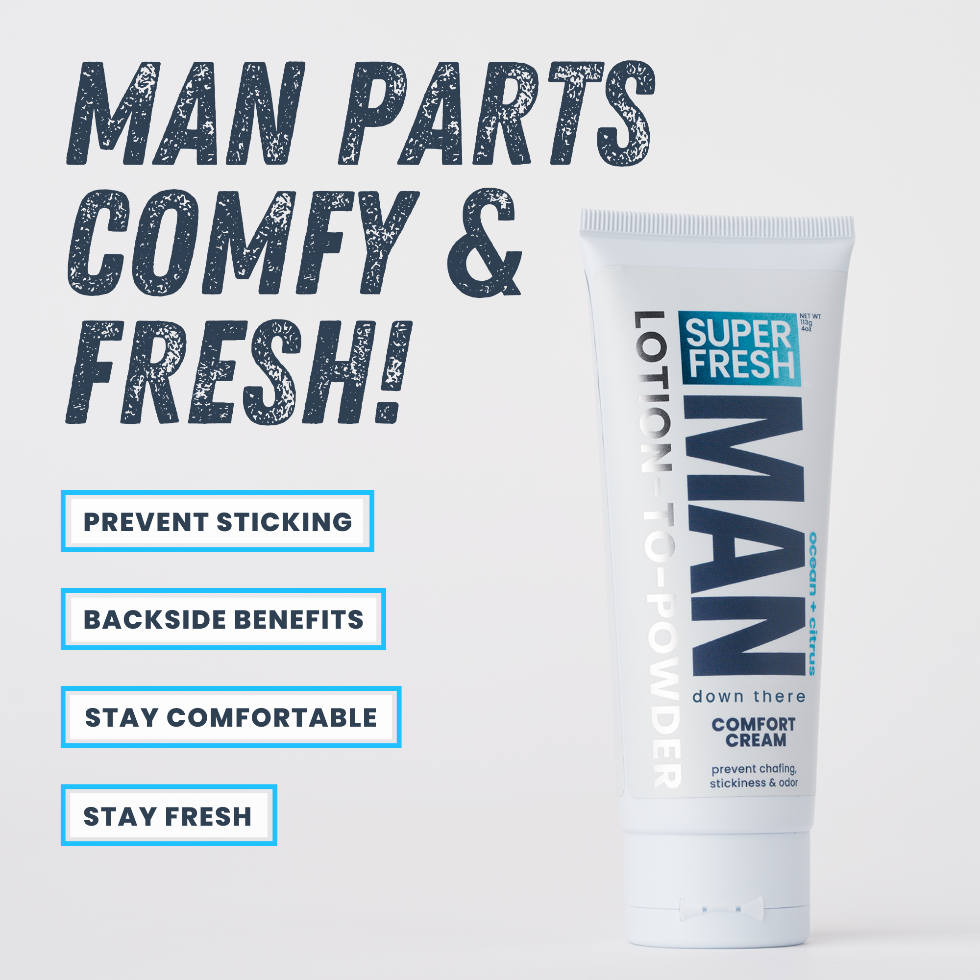 Deodorant & Comfort Cream for Man Parts [Ocean + Citrus] Lotion-to-Powder