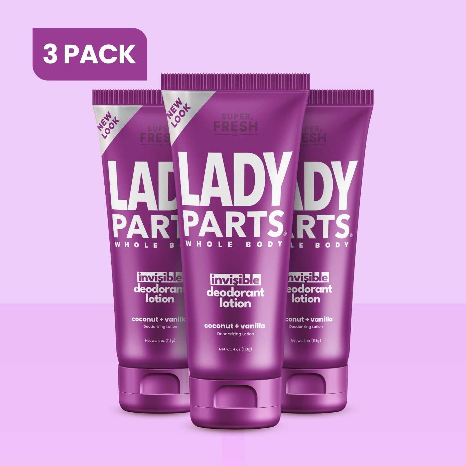 Lady Parts Whole Body Deodorant Lotion - Invisible -3pk